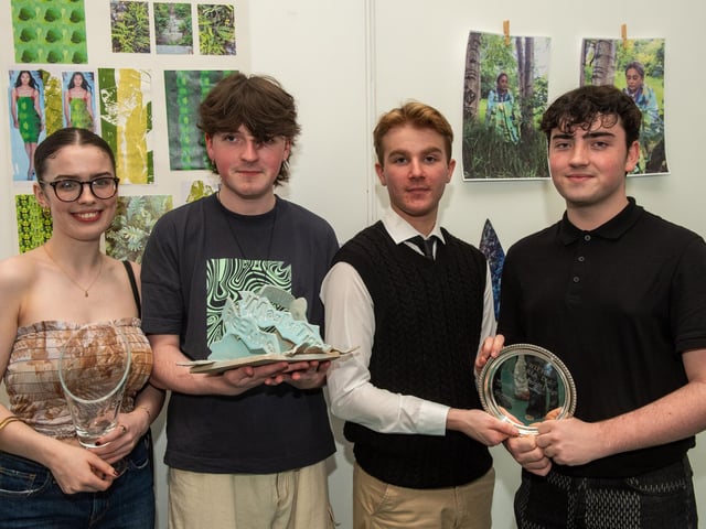 Prize winners at NWRC’s Art and Design Showcase: Eabha Coyle, Robaird Doherty, Evan Kelly, Darragh McGee.