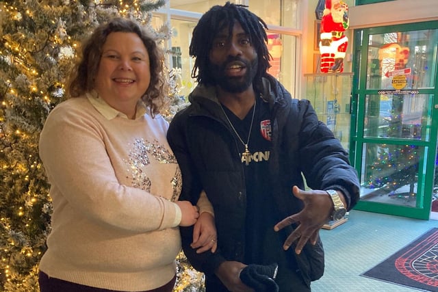 Oakgrove Principal Ashley Donaghey grabbed a photo with internet star Black Paddy during a visit to her school on Friday.