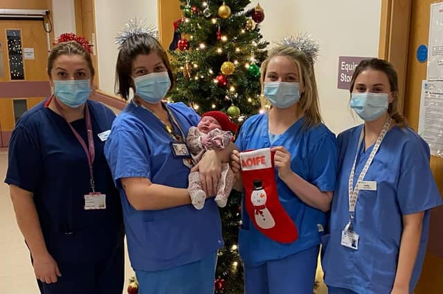 Baby Aoife McSorley born at 1.17am in Altnagelvin Hospital on Christmas Day weighing 9lb 2oz.