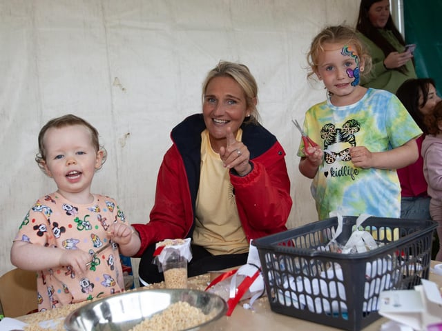 The lovely Catherine Divin working on Derry City Shakers with two years old Olivia Houston and six years-old Kayla O'Connell.