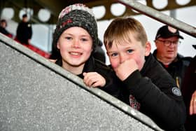 A fist pump from this young Derry City fan and his friend as the Candy Stripes return to winning ways against Dundalk.