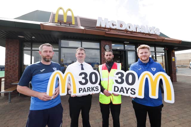 Anthony Doherty (Oxford United Stars FC), James McShane (McDonald's), Brendan Brown (McDonald’s), and Christy Moore (Oxford United Stars FC).