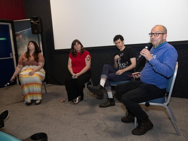 THE BUILDING AND BURNING OF A REFUGEE CAMP / I MUST AWAY. . . .A panel discussion at the Nerve Centre Cinema, Magazine Street on Tuesday night after the showing of 'The Building and Burning of a Refugee Camp' and "I Must Away' by film maker Dennis Harvey, which seek to address the refugee situation in Ireland. The audiences got a unique insight into life in the refugee camps and Harvey's camera humanises the people the far right work to hard to dehumanise. Included from left are Olivia Heaton, Niamh McDonald and Dennis Harvey (Filmmaker). (Photo: Jim McCafferty Photography)