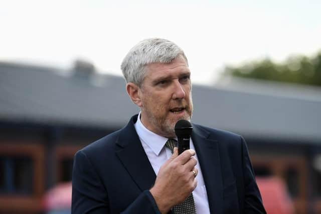 John O’Dowd , Minister for Infrastructure. Speaking at the launch of the Department for Infrastructure’s Road Safety Strategy for Northern Ireland to 2030 and the 2024/2025 Action Plan at the NIFRS western area headquarters on Crescent Link recently. Photo: George Sweeney