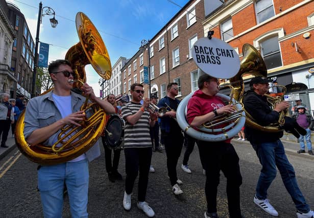 The Back Chat Band at Jazz Festival’s Second Line Parade, on Shipquay Street, last year. Photo: George Sweeney. DER2317GS – 141