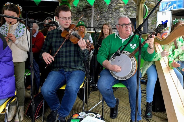 Traditional musicians’ performances Guildhall Square during the St Patrick’s Day celebrations on Friday afternoon.  Photo: George Sweeney. DER2311GS – 24