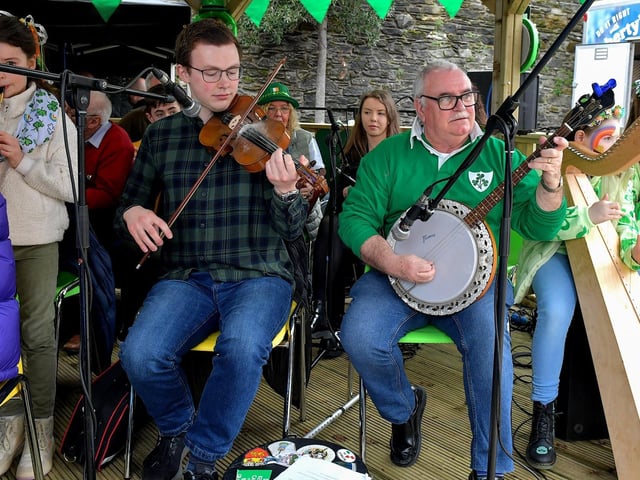 Traditional musicians’ performances Guildhall Square during the St Patrick’s Day celebrations on Friday afternoon.  Photo: George Sweeney. DER2311GS – 24