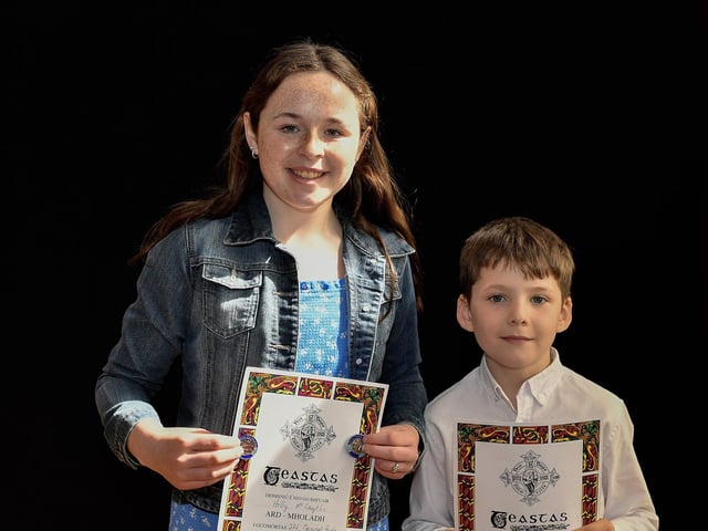 Holly McLaughlin achieved second place Bible Reading and third place Public Speaking age 8 – 9. Her brother Liam was highly commended for Original Poem and for Verse at Feis Dhoire Cholmcille. Photo: George Sweeney