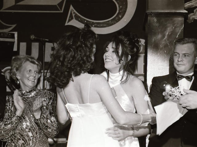 The finalists of the 1995 Miss Derry competition pictured at the final in Squires Nightclub.