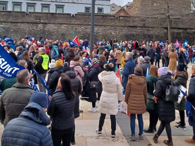 A large crowd gathered in Guildhall Square.