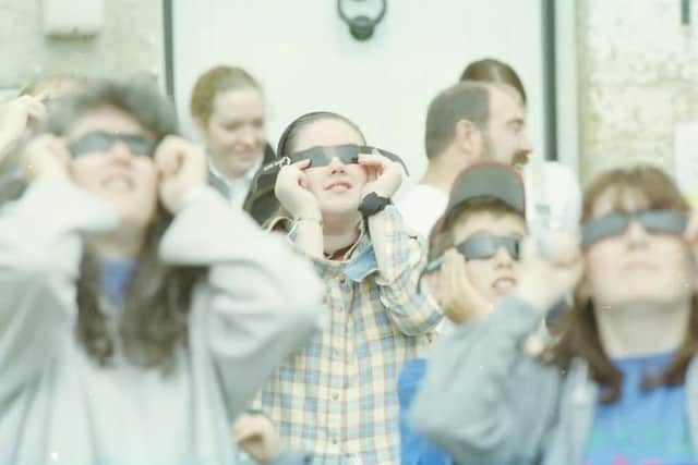 People watching the near total solar eclipse at Greencastle on August 11, 1999.