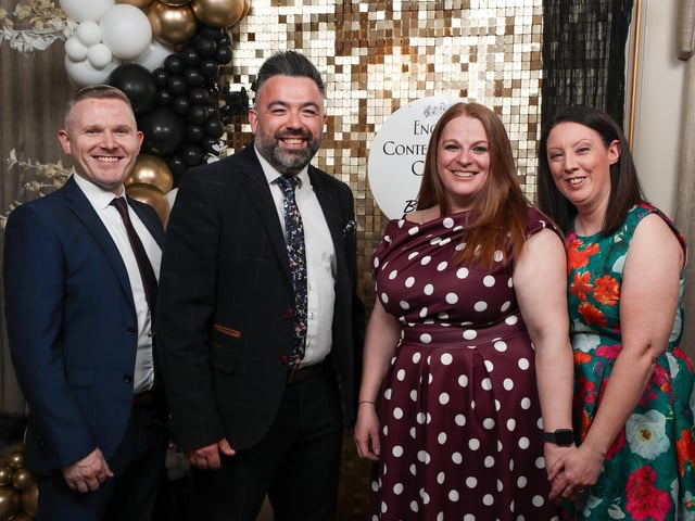 Encore Contemporary Choir 15th Anniversary dinner held in The Ebrington Hotel.
The Choir Committee – MD Emmet Doherty with Brendy Kelly, Natasha Guthrie-Dunne and Elena Guthrie-Dunne
Mandatory Credit Lorcan Doherty : Encore 15th Birthday.
