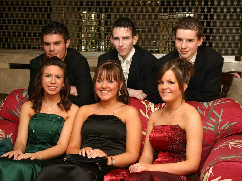 Alan Heatley, Stephen Lowry, Dale McGonigle, Jenny Saunders, Stephanie Moore and Jodie Harris. : Pictured are students at the then recently opened Lisneal College in the Waterside as they gathered for their school formal back in March 2005.