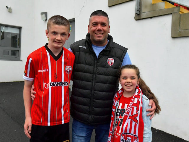 Fans arrive for the Derry City versus Cork City game at the Brandywell Stadium on Friday evening. Photograph: George Sweeney. DER2325GS – 81