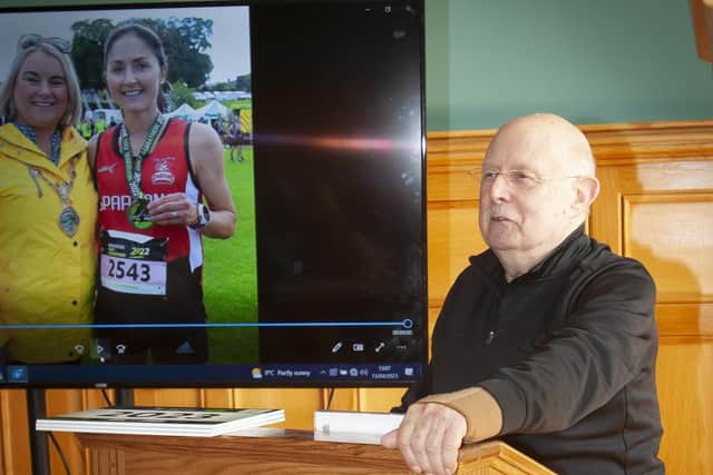 Dennis McGowan, chairman, Waterside Half Marathon, addressing the attendance at the launch of the 40th Anniversary Race during a function held by the Mayor, Sandra Duffy in the Guildhall on Thursday last. (Photos: Jim McCafferty Photography)