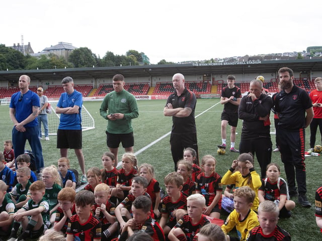 Coaches and players who participated in the Feile 23 Ryan McBride Cup at Brandywell on Wednesday afternoon.