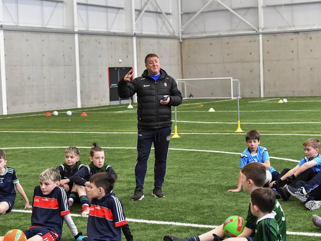 Steelstown Brian Og’s coach Gary Cunnngham pictured during the Cumann na mBunscoil skills test held at Sean Dolans GAC on Friday. Photo: George Sweeney