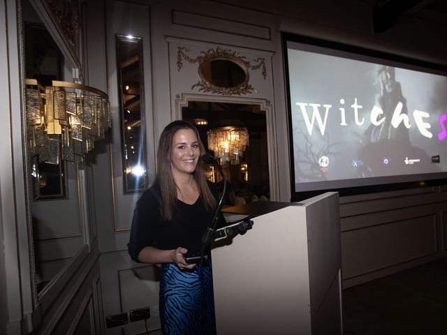 Christine McBride, Minding Mum Project Manager, Waterside Neighbourhood Partnership, introducing Thursday's screening of 'Witches' by filmmaker Elizabeth Shankey at the Rafters Suite at the Ebrington Hotel. (Photos: Jim McCafferty Photography) : .