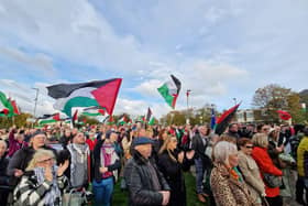 Crowds gathered at one of the several rallies held in Derry over recent months in solidarity with the people of Palestine.