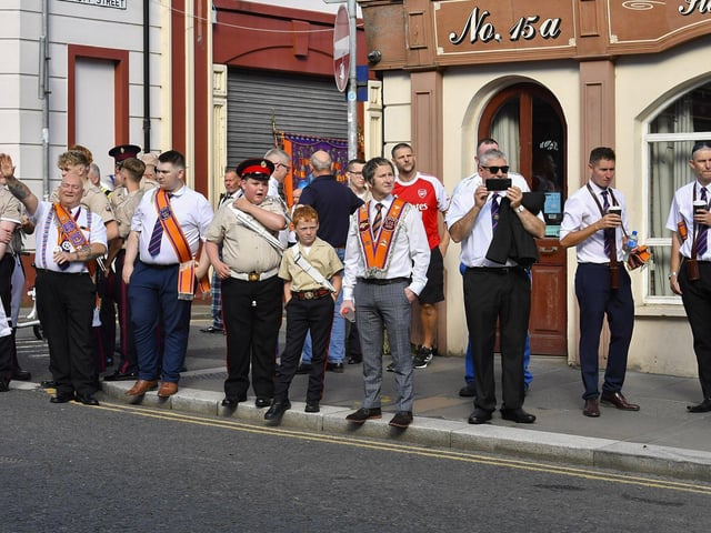 Enjoying the July 12 celebrations and sunshine in Derry’s city centre on Saturday morning. Photo: George Sweeney
