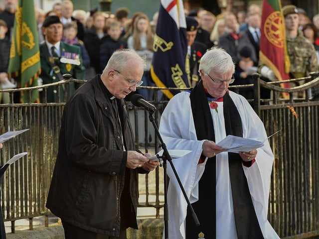 The Most Reverend Dr Donal McKeown, Bishop of Derry, speaking at the Royal British Legion Waterside Remembrance Sunday held at the Cenotaph in the Diamond. Photo: George Sweeney