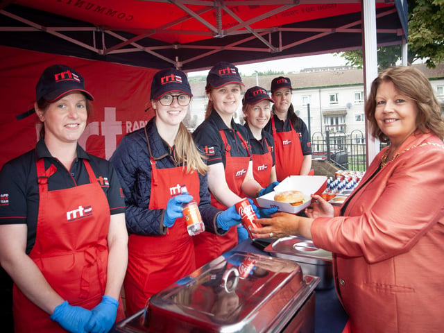 The Mayor Patricia Logue pictured with some of the RRT team during Friday's Feile 23 Annual Barbecue at the House in the Wells.