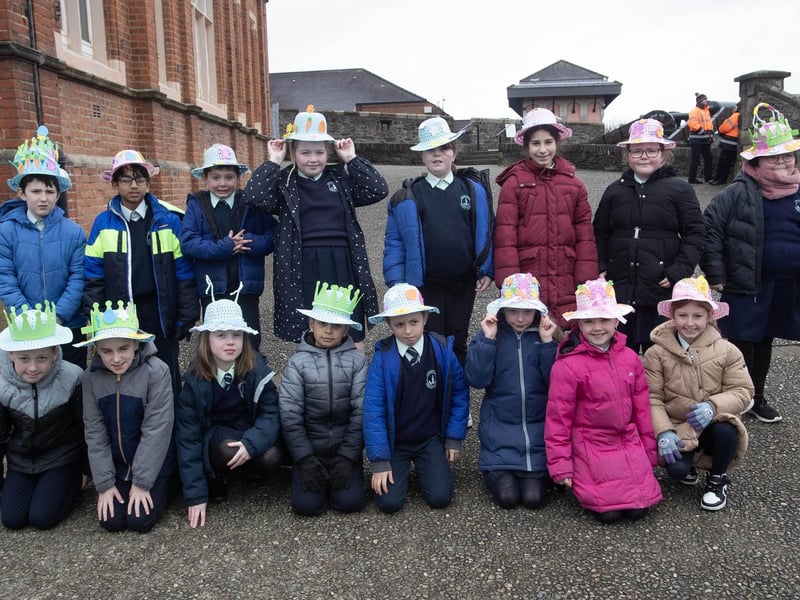 Long Tower PS primary fives get ready for the off at the Feile Derry's Easter Bonnet Parade down the City's Walls and into Guildhall Square on Wednesday morning.
