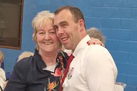 Former County Councillor, Fianna Fail's Rena Donaghey, who did not seek re-election, congratulates new, incoming Fianna Fail Councillor Fionan Bradley.