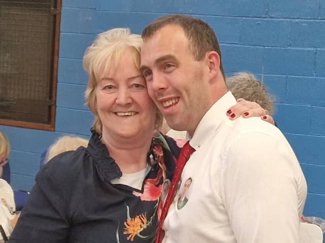 Former County Councillor, Fianna Fail's Rena Donaghey, who did not seek re-election, congratulates new, incoming Fianna Fail Councillor Fionan Bradley.