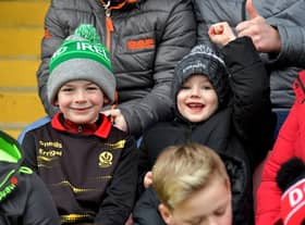 Two young Derry fans enjoy Saturday's dramatic victory over Dublin. Photo: George Sweeney. DER2309GS – 71