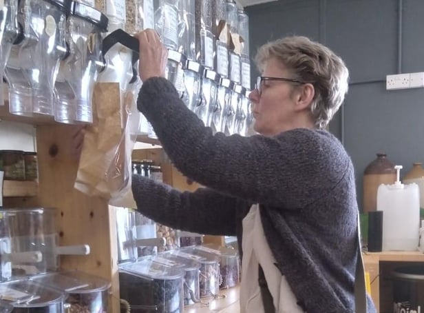 Christine refilling containers at Ethical Weigh.