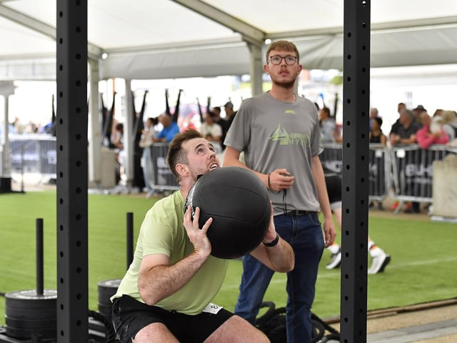 Competitor takes part in the Ebrington Hyrox on Saturday morning. Photo: George Sweeney