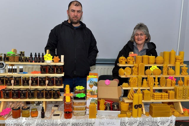 Abbul and Jenny pictured at their Donagh Bees stall at the Spring Craft Fair held in St Mary’s Hall Muff on Sunday last. Photo: George Sweeney. DER2310GS – 005 