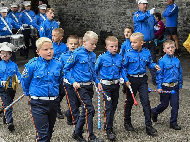 Young bandsmen from the Pride of Orange and Blue band, Newbuildings parade on Derry’s Walls on Saturday morning. Photo: George Sweeney