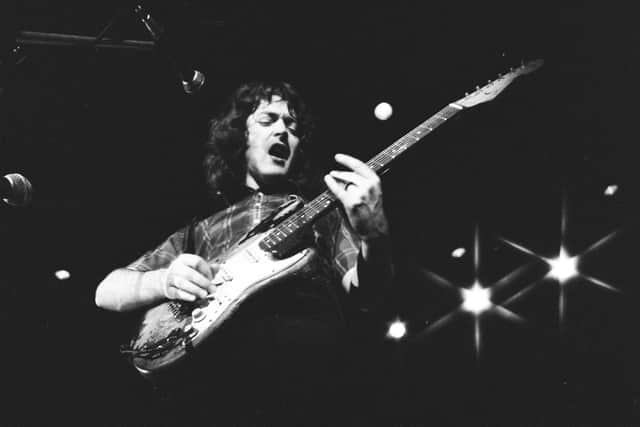 Rory Gallagher playing his 1961 Stratocaster at Shibuya Kokaido, January 26th, 1975. (Photo by Koh Hasebe/Shinko Music/Getty Images)