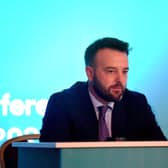Party leader Colum Eastwood MP pictured at the SDLP annual Conference, on Saturday morning, in St Columb’s Hall. Photo: George Sweeney. DER2312GS – 37