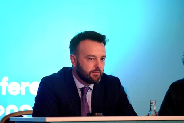 Party leader Colum Eastwood MP pictured at the SDLP annual Conference, on Saturday morning, in St Columb’s Hall. Photo: George Sweeney. DER2312GS – 37