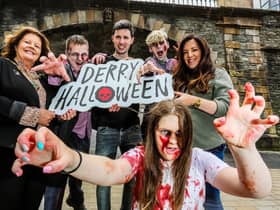 The Mayor of Derry and Strabane, Councillor Patricia Logue, was joined by a few of the ‘delegates’ lined up for this year’s Global Zombie Studies Symposium for the launch of Derry Halloween, which will take place this year from October 28th – 31st. Included are Dr Victoria McCollum and Dr Conor Heffernan from Ulster University. The event will be hosted during this year’s Halloween celebrations.