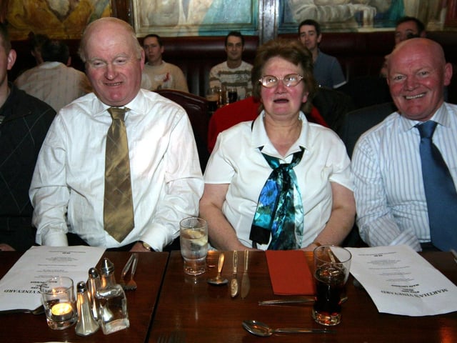 Martin celebrates his retirement with sister Bridie, brother-in-law Noel and nephew Oliver 0144JML : Parties and celebrations January 2006: Martin McElhinney.