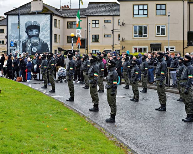 The Saoradh National Easter Commemoration in the Bogside on Monday afternoon. Photo: George Sweeney