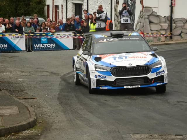 Last year's winners Callum Devine & Noel O'Sullivan power through Glenn Village (KG Rally Pics).