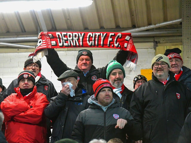 Derry City fans at the Brandywell on Friday evening. Photo: George Sweeney