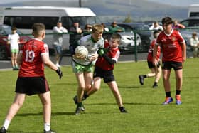 Sean Dolans against Sean MacCumhaills in the John McChrystal U13 Cup held at Doire Trasna.  Photo: George Sweeney