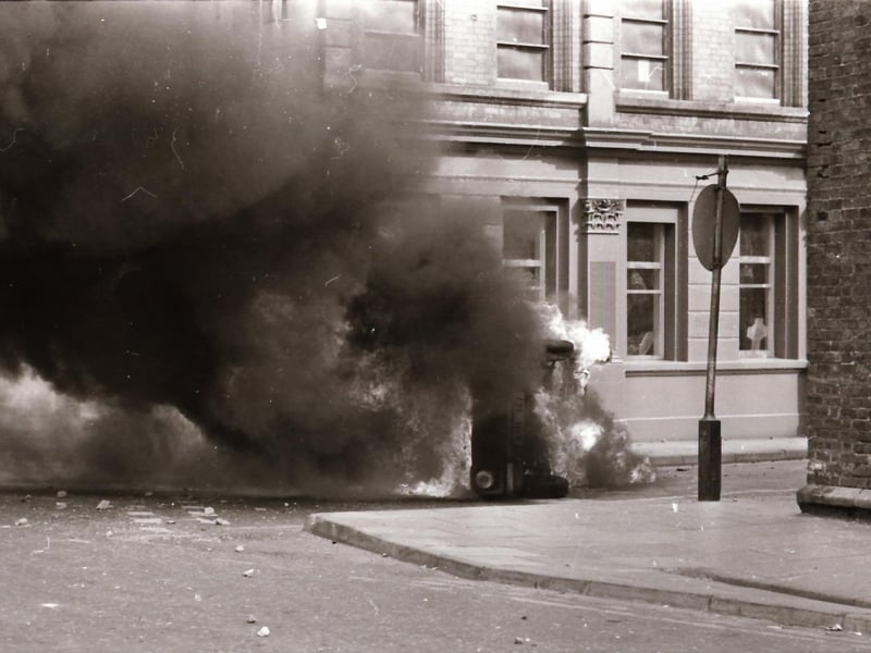 Trouble flares in Derry during the marching season in August 1975.