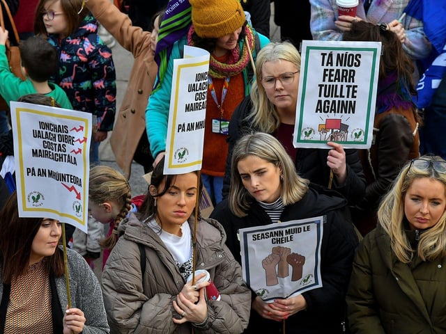 Teachers' unions members and supporters hold a strike rally in Guildhall Square on Tuesday morning. Photo: George Sweeney. DER2308GS 71