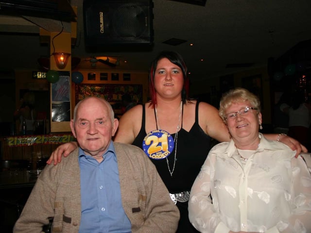 Grandad Sean and grannyb Rose with the Birthday girl Wendy. 3919/dd : Parties and celebrations across Derry in May 2006.