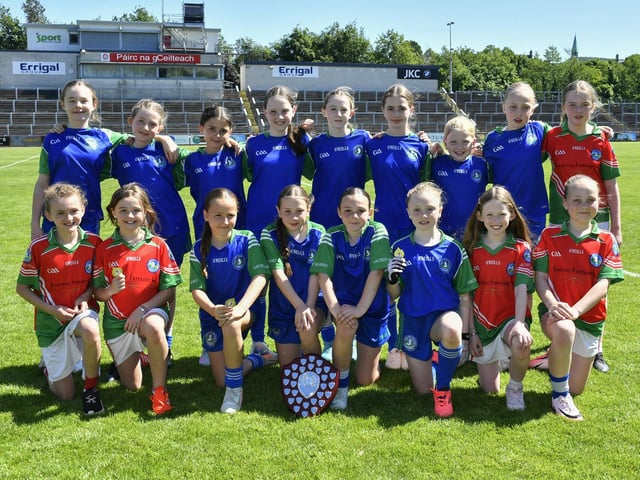 Cumann na mBunscol Doire Girls Championship Finals Day at Celtic Park: Shield winners Sacred Heart Primary School. Photo: George Sweeney