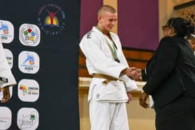 Aedan O'Doherty from Derry's Konarakai Judo Club receives his gold medal at the recent Commonwealth Judo Tournament in Port Elizabeth, South Africa.