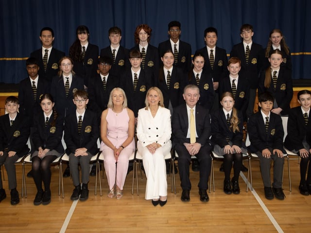 Students who achieved Excellent Attendance Awards with Mrs Ailish O’Kane (Head of Year 10), Mrs Brónach O’Hare (Vice Principal) and Dr Michael Gormley (Senior Teacher).