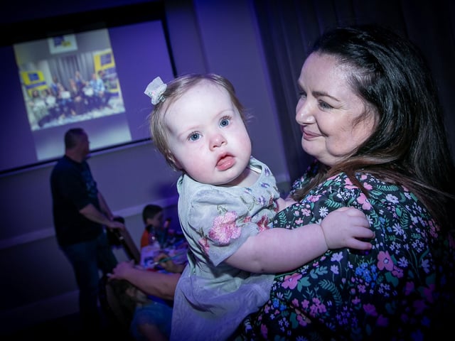 Toddler Bethany Pugh pictured with mum Eileen on Friday night.